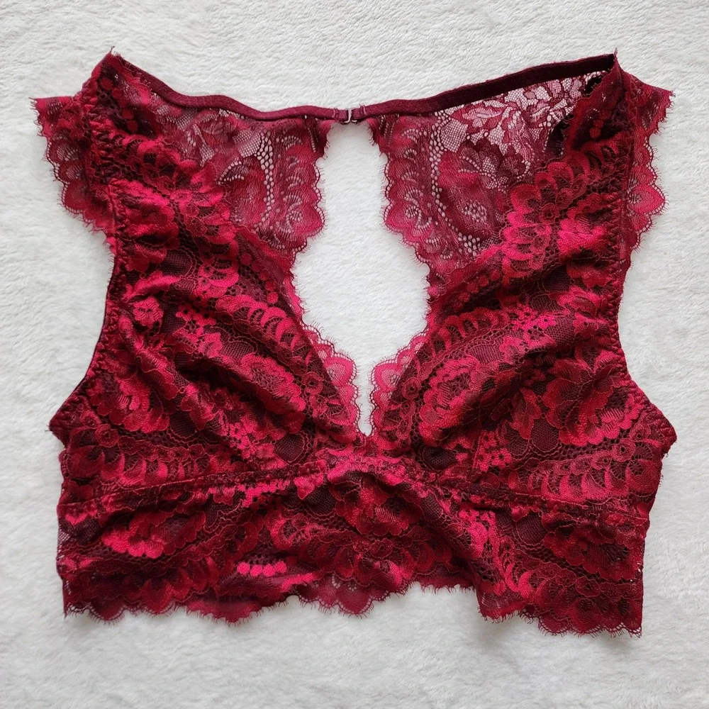 Victoria's Secret Lace Bralette Womens Large Red Floral Romantic Boho Bra - Picture 5 of 13